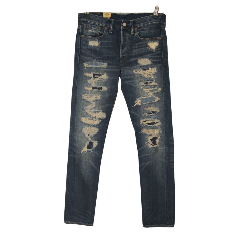 RRL Distressed Vintage Straight Leg Jeans Shuttle Woven Selvedge Denim Sz 26